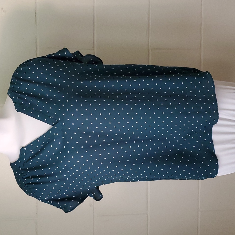 Banana Republic Forest Green Polka Dot Short Sleeve Blouse Top Size Medium